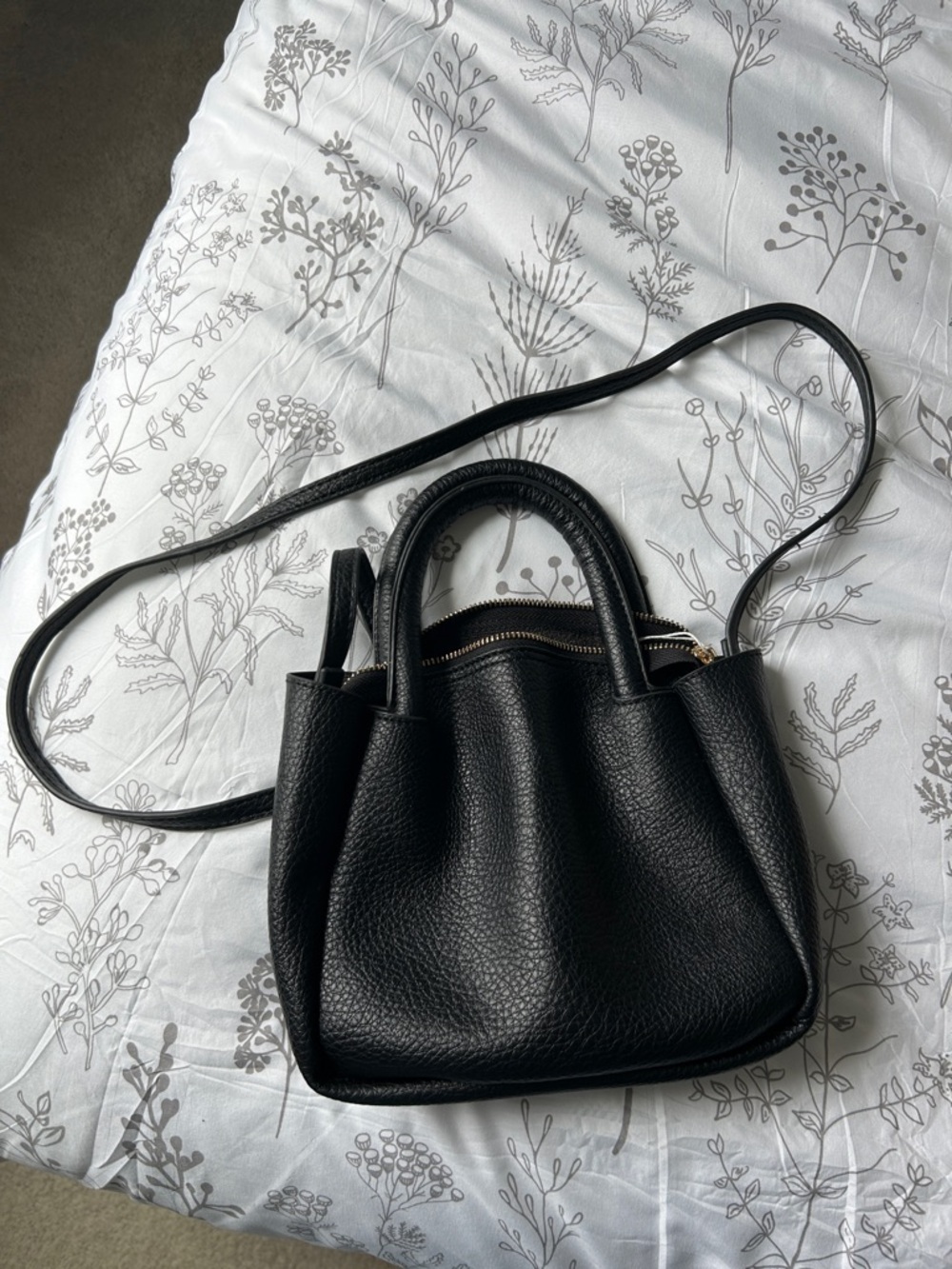 Grossi Black Pebbled Leather Mini Tote Crossbody Bag